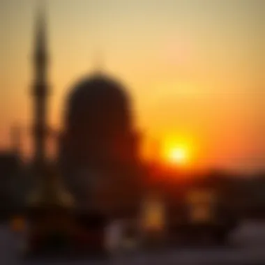 The sun setting, signaling the end of the fasting period during Ramadan