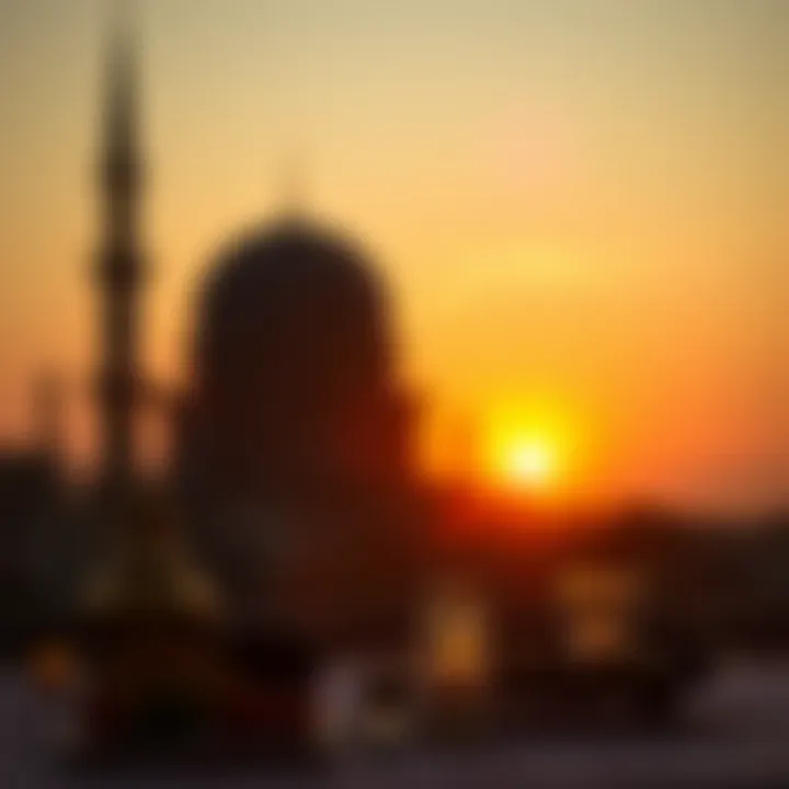 The sun setting, signaling the end of the fasting period during Ramadan