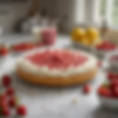 Ingredients spread out on a kitchen counter for making strawberry lemon cake