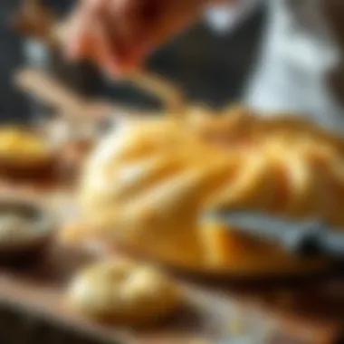 Innovative Shaping Tools for Semolina Helva Close-up of semolina helva being shaped with tools