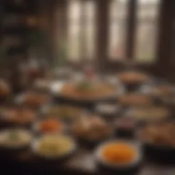 A vibrant dinner setting showcasing traditional Turkish cuisine in a cozy atmosphere