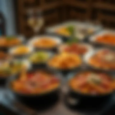 A variety of pasta dishes arranged beautifully on a table