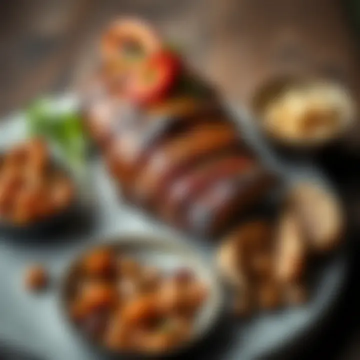 Roasted Meat with Tangy Beans A beautifully plated serving of roasted meat paired with a side of tangy fermented beans