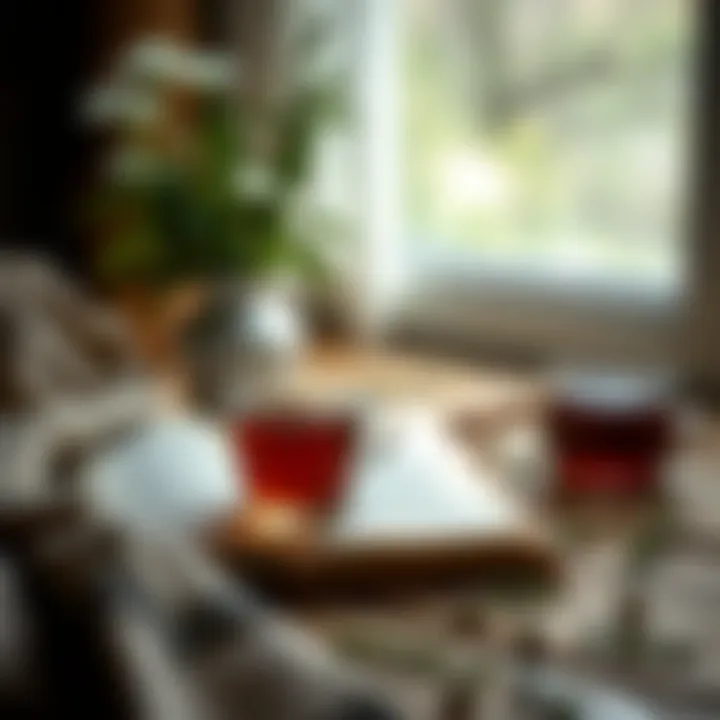 A cozy setting with a book and a cup of thyme tea