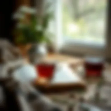 Cozy Tea Time with Thyme Tea A cozy setting with a book and a cup of thyme tea