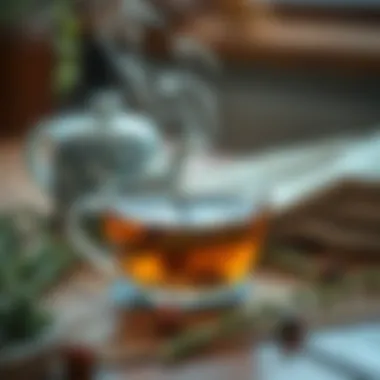 Steaming Cup of Thyme Tea A steaming cup of thyme tea on a wooden table