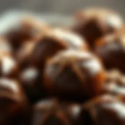 A close-up view of roasted chestnuts showcasing their shiny exterior