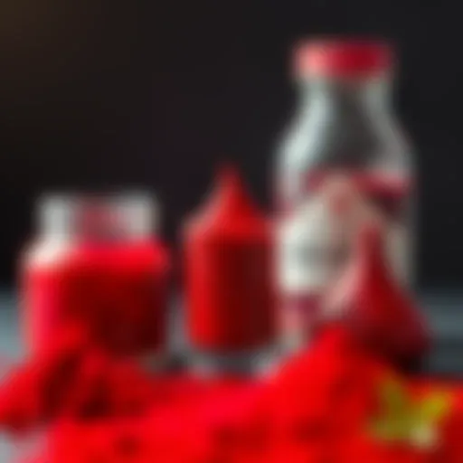 Vibrant Red Food Dye Forms Vibrant red food dye showcased in various forms