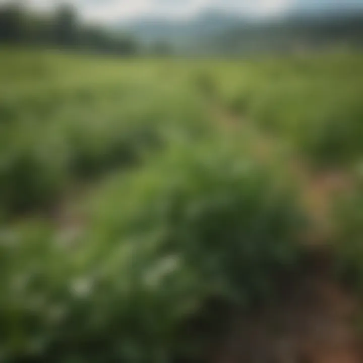 A lush green field of kısnis herb showcasing its vibrant leaves.