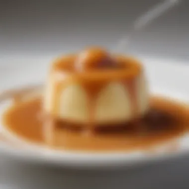 Close-up of creamy texture of crème caramel