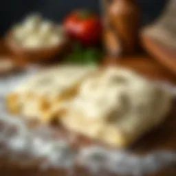 Freshly made lasagna dough on a wooden surface