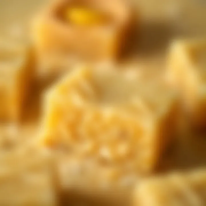 Texture of Lotus Semolina Halva Close-up of the rich texture of Lotus semolina halva infused with lotus biscuit flavor.