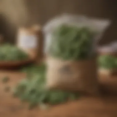 Market display of dried green beans with pricing tags