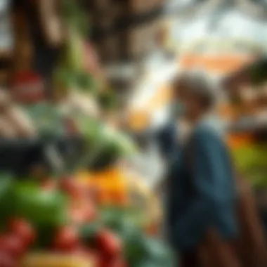 A shopper selecting vegetables at a market