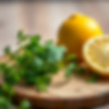 Health Advantages of Parsley and Lemon Various health benefits of parsley and lemon illustration