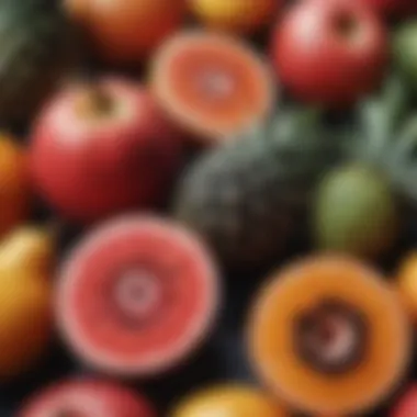 A close-up of exotic seasonal fruits highlighting their unique shapes.