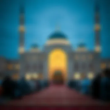 A serene mosque setting during Ramadan prayers
