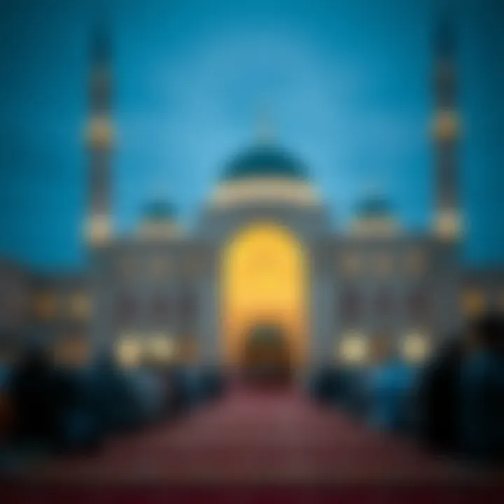 A serene mosque setting during Ramadan prayers