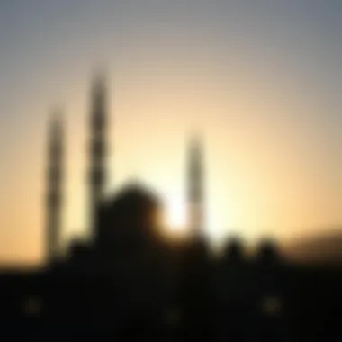 An intricate mosque silhouette highlighting the spirituality of Ramadan