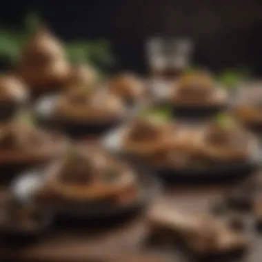 An assortment of mushroom dishes prepared in a gourmet setting