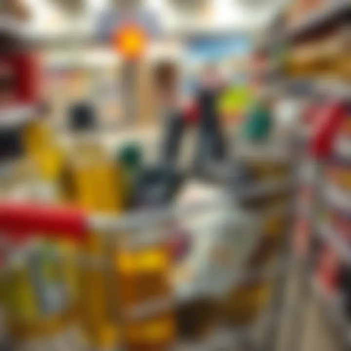 Shopping cart filled with various oils