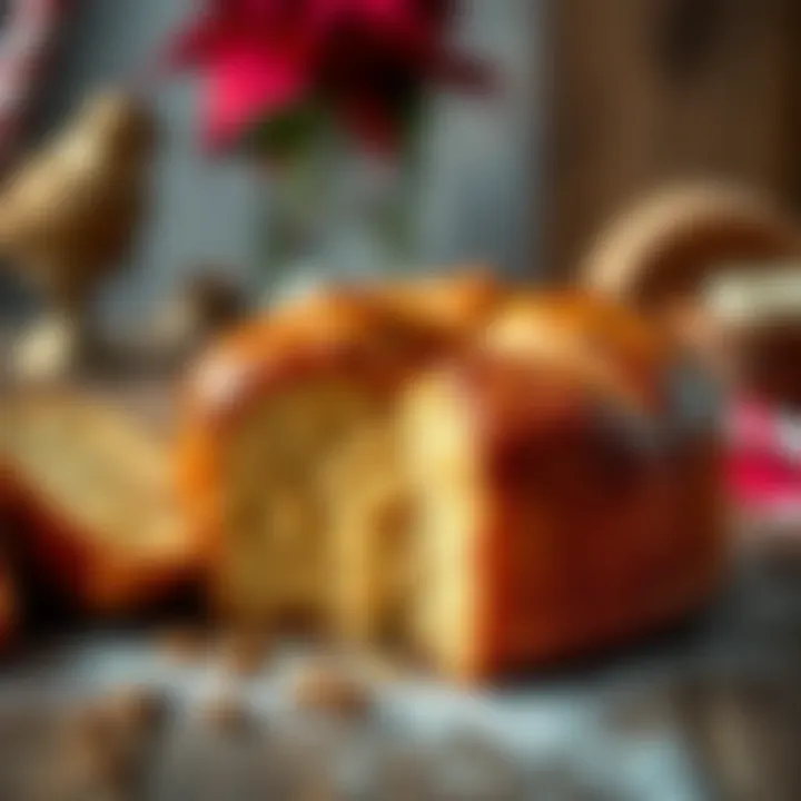 A freshly baked panettone displayed elegantly on a rustic wooden table