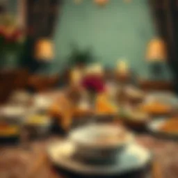 A beautifully arranged iftar table with traditional and modern dishes.