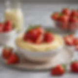 A delectable pastry cream in a bowl garnished with fresh strawberries