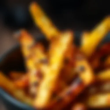 Close-up of perfectly cooked fries with seasoning