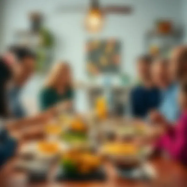 Family Gathering with Meals from Philips XXL Airfryer A vibrant family gathering around a table, enjoying meals prepared with the Philips XXL Airfryer