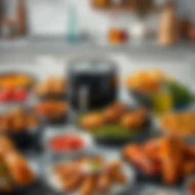 Healthy Dishes Cooked with Philips XXL Airfryer A variety of healthy dishes arranged beautifully, cooked using the Philips XXL Airfryer