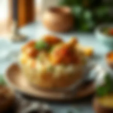 Delicious Finished Rice and Chicken Dish A vibrant bowl of the finished rice and chicken dish, ready to be enjoyed.