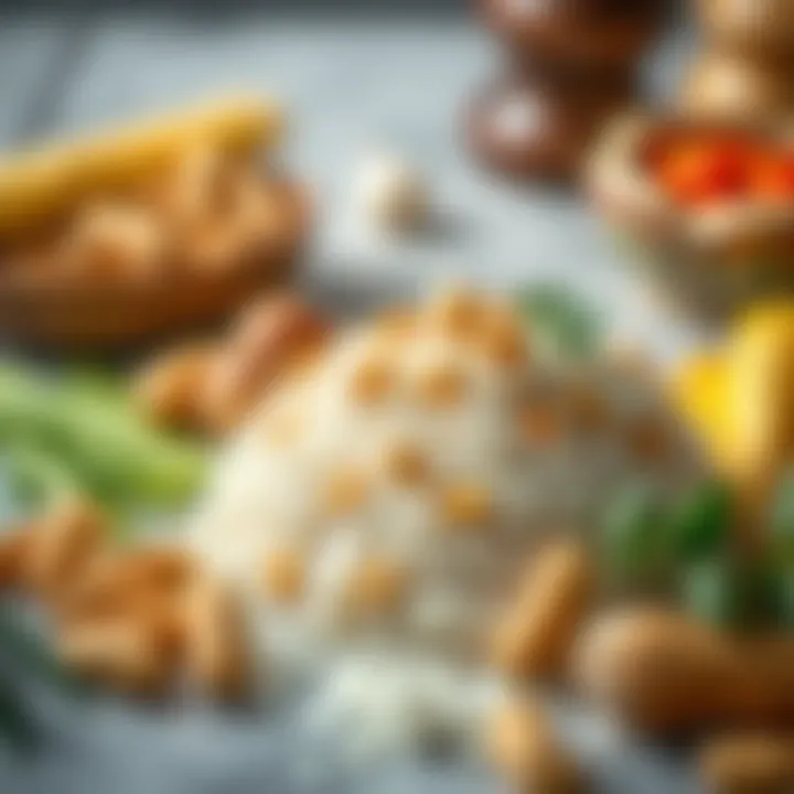 A Symphony of Flavors: Complementary Ingredients An artistic arrangement of various ingredients that complement rice and peanuts