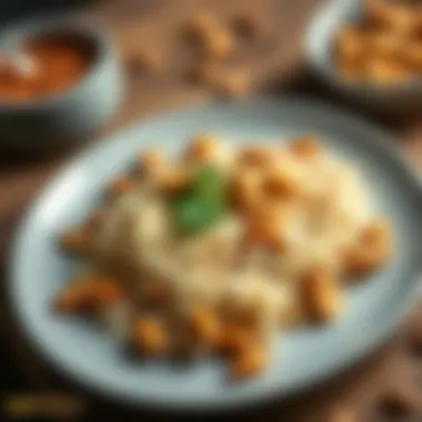 A Culinary Fusion: Rice and Peanuts An elegant dish featuring a fusion of rice and peanuts elegantly plated