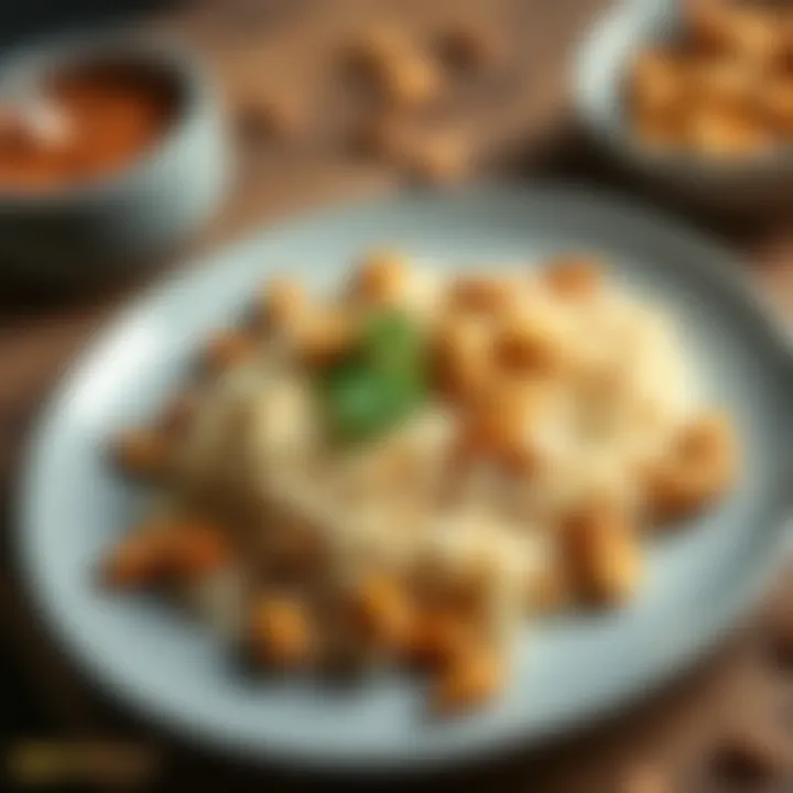 A Culinary Fusion: Rice and Peanuts An elegant dish featuring a fusion of rice and peanuts elegantly plated