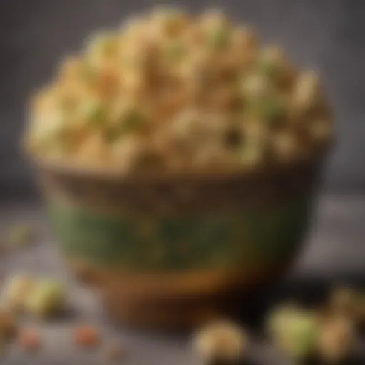 Gourmet pistachio popcorn served in a decorative bowl