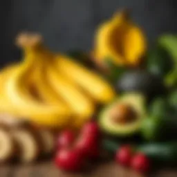 A variety of potassium-rich foods including bananas and avocados