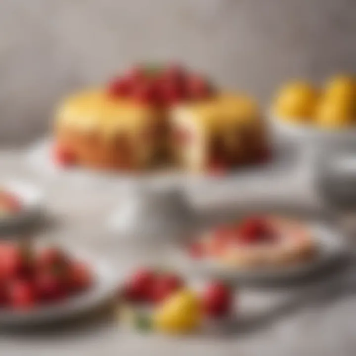 A vibrant presentation of strawberry lemon cake on a decorative plate