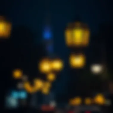 Illuminated Ramadan Lanterns in the Night A serene night scene depicting Ramadan lanterns illuminating the streets