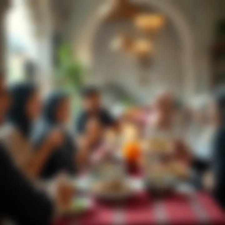 Community Joy in Iftar A group of friends enjoying an iftar meal together, emphasizing community.