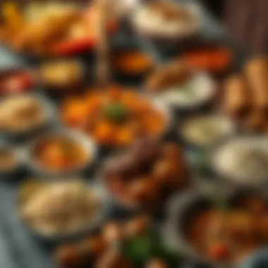 Diverse Traditional Iftar Dishes A lavish iftar spread showcasing a variety of traditional dishes.