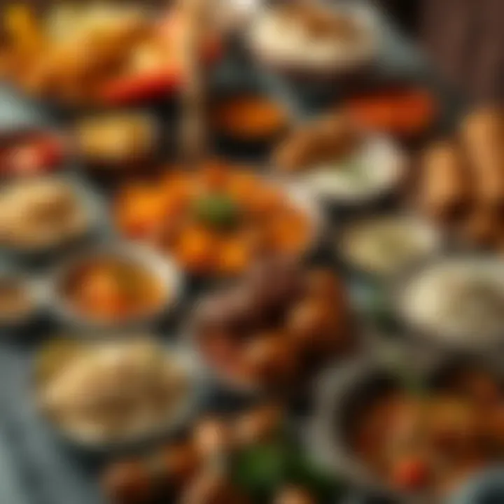 Diverse Traditional Iftar Dishes A lavish iftar spread showcasing a variety of traditional dishes.