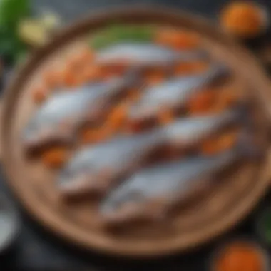 A vibrant display of Razaki fish on a wooden platter