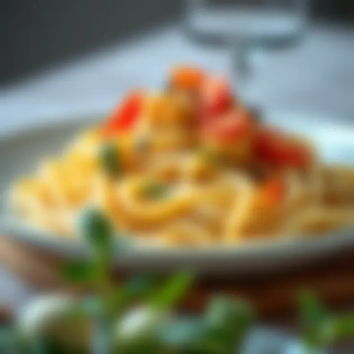 An elegant serving dish featuring a whole Refika Mozaik Pasta adorned with garnishes
