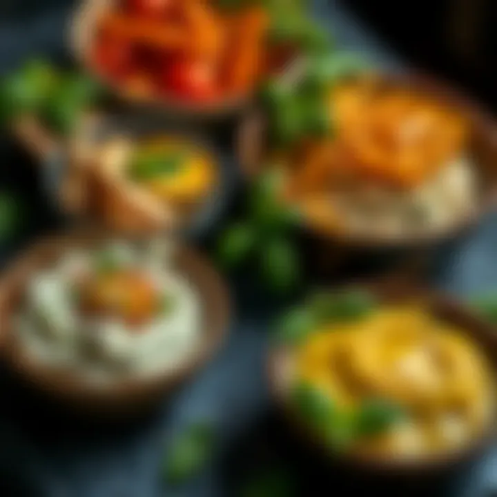 Various dishes garnished with basil
