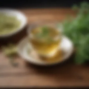 A soothing cup of fennel tea placed on a wooden table.