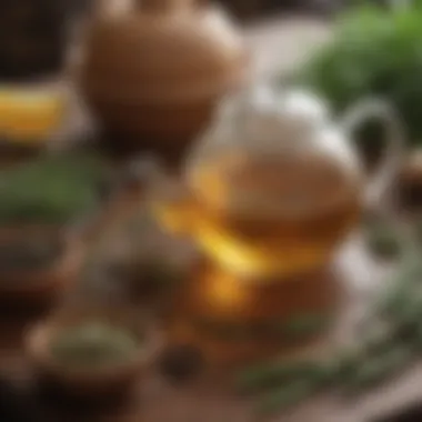 A soothing scene with a teapot and fresh herbs