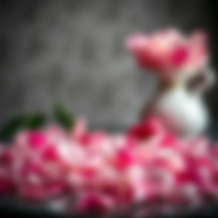 An elegant display of rose petals signifying the essence of rose water