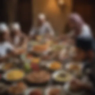 A group of friends sharing a meal during iftar