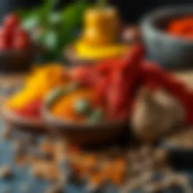 Colorful spices and ingredients used in saçı kına recipes